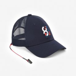 Czapka z daszkiem żeglarska Decathlon 500. Niebieskie czapki damskie Decathlon, bez wzorów, z elastanu, sportowe. Za 49.99 zł.