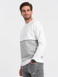 Bluza męska OVERSIZE z kontrastowym łączeniem kolorów - biało-szara V1 - Rozmiar: XXL. Szare bluzy męskie Ombre Clothing, m, z aplikacjami, z bawełny, bez ramiączek, bez kaptura. W wyprzedaży za 49.99 zł.