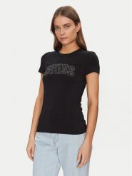 Guess T-Shirt W5GI04 J1314 Czarny Slim Fit. Czarne t-shirty damskie Guess, m, z aplikacjami, z bawełny, bez kołnierzyka, bez ramiączek. Za 99.99 zł.