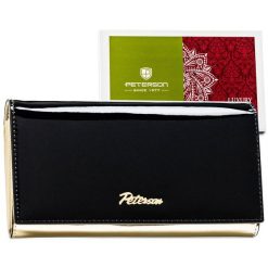 Czarno-złoty, elegancki portfel damski zamykany na zatrzask - Peterson. Czarne portfele damskie Peterson, ze skóry. Za 115.99 zł.