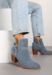 Niebieskie Botki Kowbojki Vices na Słupku z Klamrą Falfedi. Niebieskie botki damskie Renee, na zimę, bez wzorów, z jeansu, bez obcasa, na obcasie, bez zapięcia. Za 149.99 zł.