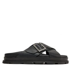 Klapki Pollini. Czarne klapki damskie Pollini, bez wzorów, bez obcasa, bez zapięcia. Za 1,569.00 zł.