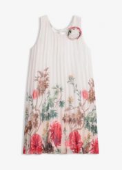 Sukienka mini. Białe sukienki damskie bonprix, z aplikacjami, bez kołnierzyka, bez ramiączek, mini. Za 269.99 zł.