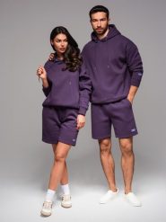Komplet dresowy dla par UNISEX bluza z kapturem + szorty w stylu athleisure fioletowe V13 Z110 XS/S. Fioletowe bluzy damskie Ombre, s, bez wzorów, z dresówki, bez ramiączek, z kapturem. Za 468.99 zł.