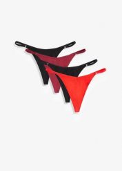 Stringi z wycięciem w serek, z bawełny organicznej (4 pary). Czarne bielizna sportowa damska bonprix, bez wzorów, z bawełny. Za 52.99 zł.