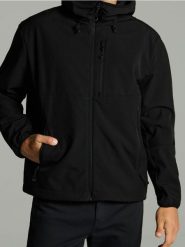 Kurtka softshell z kapturem - czarny. Czarne kurtki męskie Sinsay, l, bez wzorów, z softshellu, z kapturem. Za 99.99 zł.