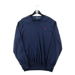 Second life - Sweter Męski Sweter z dekoltem w serek z bawełny Pima - Jak nowy. Niebieskie swetry męskie Ralph Lauren, l, bez wzorów, z bawełny, casualowe, bez kołnierzyka, bez ramiączek. Za 212.96 zł.