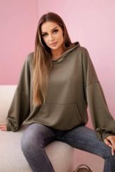 Bluza z kapturem masełko khaki. Brązowe bluzy damskie KESI, l, bez wzorów, z elastanu, eleganckie, bez ramiączek, z kapturem. Za 204.91 zł.