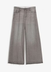 Jeansy wide leg, mid waist, z wygodnym pasem. Szare jeansy damskie bonprix, bez wzorów, z denimu. Za 117.99 zł.