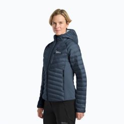 Kurtka ocieplana damska Jack Wolfskin Routeburn Pro Ins. Niebieskie kurtki sportowe damskie Jack Wolfskin, bez wzorów, z puchu, bez ramiączek, bez kaptura, trekkingowe. Za 559.99 zł.