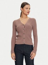 Guess Kardigan Kailey W4GR41 Z2U00 Beżowy Regular Fit. Brązowe kardigany damskie Guess, xl, z aplikacjami, z syntetyku, bez kołnierzyka. Za 209.99 zł.