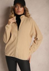 Beżowa Bluza z Zapięciem na Suwak Kieszeniami i Stójką Esandria. Brązowe bluzy damskie Renee, l, bez wzorów, z jeansu, klasyczne, bez ramiączek, bez kaptura. Za 44.99 zł.