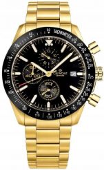 Zegarek Giewont Zegarek Męski Chronograph Sapphire Złoto Czarny GW8720-B4. Czarne zegarki męskie Giewont, bez wzorów, złote. Za 223.20 zł.