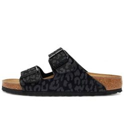 Klapki Birkenstock Arizona, Synthetics Damskie. Czarne klapki damskie Birkenstock, bez wzorów, z materiału, wizytowe, bez obcasa, bez zapięcia. Za 425.35 zł.