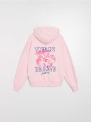 Bluza z kapturem z nadrukiem na plecach - różowy. Czerwone bluzy damskie Sinsay, l, bez wzorów, bez ramiączek, z kapturem. Za 59.99 zł.