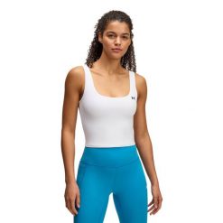 Koszulka treningowa damska Under Armour Motion Tank. Białe bluzki damskie Under Armour, s, bez wzorów, sportowe, bez kołnierzyka, bez ramiączek. Za 89.99 zł.