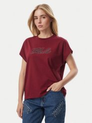 KARL LAGERFELD T-Shirt Rhinestone B4W17048 Czerwony ciemny Relaxed Fit. Czerwone t-shirty damskie KARL LAGERFELD, xs, bez wzorów, z bawełny, bez kołnierzyka, bez ramiączek. Za 429.99 zł.