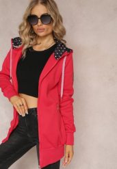 Czerwona Bluza z Kapturem i Polarem Halimins. Czerwone bluzy damskie Renee, s, bez wzorów, z polaru, bez ramiączek, z kapturem. Za 59.99 zł.