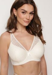 Beżowy Biustonosz Full Cup Koronkowy z Kokardką i Cyrkoniami Lonikoria. Brązowe biustonosze Born2be, bez wzorów, z koronki. Za 39.99 zł.