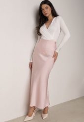 Różowa Satynowa Spódnica z Lekko Rozkloszowanym Dołem Zinnemira. Czerwone spódnice damskie Born2be, l, bez wzorów, z satyny, eleganckie, maxi, rozkloszowane. Za 89.99 zł.