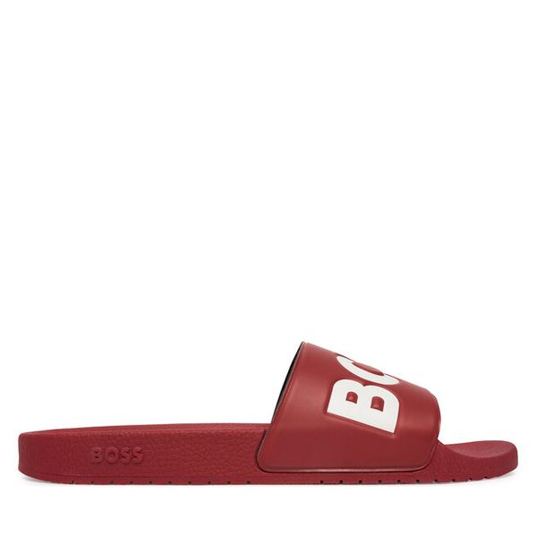Klapki BOSS. Czerwone klapki męskie Boss, bez wzorów, bez zapięcia. Za 143.99 zł.