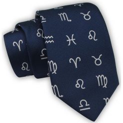 Krawat Alties (7 cm) - Znaki Zodiaku - Granatowy. Niebieskie krawaty i muchy Alties, bez wzorów, z tkaniny, eleganckie. Za 40.00 zł.