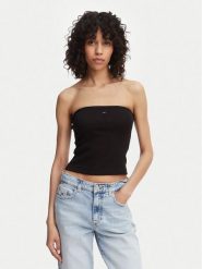 Tommy Jeans Top DW0DW22263 Czarny Slim Fit. Czarne topy damskie Tommy Jeans, xs, bez wzorów, z bawełny, bez kołnierzyka, bez ramiączek. Za 149.99 zł.