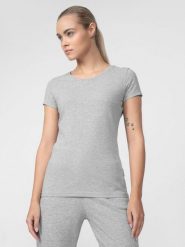 4F T-shirt slim gładki damski XS. Szare t-shirty damskie 4F, m, bez wzorów, z bawełny, biznesowe, bez kołnierzyka, bez ramiączek. W wyprzedaży za 39.99 zł.