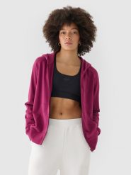 4F Bluza dresowa rozpinana z kapturem damska - fioletowa XS. Fioletowe bluzy damskie 4F, xs, bez wzorów, z bawełny, sportowe, bez ramiączek, z kapturem. W wyprzedaży za 119.99 zł.