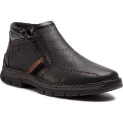 Trzewiki RIEKER - 12292-00 Schwarz. Czarne botki męskie Rieker, bez wzorów, z materiału, eleganckie, bez obcasa, bez zapięcia. W wyprzedaży za 239.00 zł.