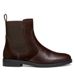 Sztyblety Geox. Brązowe botki damskie Geox, bez wzorów, bez obcasa, na płaskiej podeszwie, bez zapięcia. Za 549.99 zł.