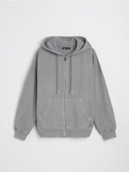 Bluza z kapturem zapinana na zamek - szary. Szare bluzy damskie Sinsay, l, bez wzorów, bez ramiączek, z kapturem. W wyprzedaży za 22.99 zł.