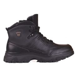 Czarne buty zimowe męskie Shelovet. Czarne botki męskie na zimę, bez wzorów, bez obcasa, bez zapięcia. Za 289.38 zł.
