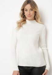 Jasnobeżowy Sweter z Półgolfem Prążkowany Kikida. Brązowe swetry nierozpinane damskie Born2be, m, bez wzorów, z jeansu, biznesowe, bez kołnierzyka, bez ramiączek. Za 74.99 zł.