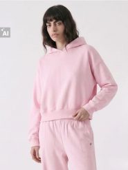 Dresowa bluza hoodie loose fit - różowy. Czerwone bluzy damskie Sinsay, l, bez wzorów, z dresówki, sportowe, bez ramiączek, bez kaptura. Za 49.99 zł.
