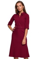Elegancka sukienka koszulowa z kołnierzykiem i paskiem w talii bordowa. Czerwone sukienki damskie Stylove, do pracy, s, bez wzorów, biznesowe, bez kołnierzyka, bez ramiączek, koszulowe. Za 329.00 zł.