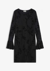 Sukienka mini z siateczki. Czarne sukienki damskie bonprix, bez wzorów, eleganckie, bez kołnierzyka, bez ramiączek, mini, rozkloszowane. Za 139.99 zł.