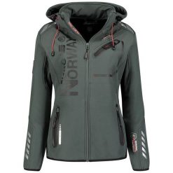 Kurtka softshell Geographical Norway (WU8088F/GN D.GREY/BLACK). Czarne kurtki sportowe męskie Geographical Norway, bez wzorów, z softshellu, bez kaptura, trekkingowe. Za 239.00 zł.