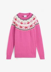 Sweter z bożonarodzeniowym motywem. Czarne swetry nierozpinane damskie bonprix, bez wzorów, bez kołnierzyka, bez ramiączek. Za 109.99 zł.