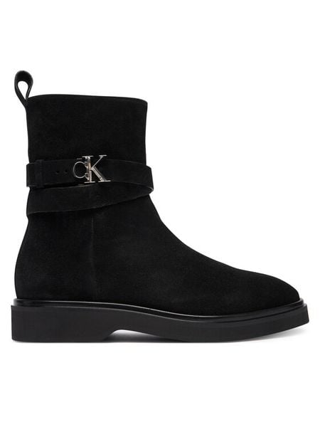Calvin Klein Botki Ankle Boot W/ Metal Logo Sue HW0HW02664 Czarny. Czarne botki damskie Calvin Klein, bez wzorów, ze skóry, bez obcasa, na płaskiej podeszwie, bez zapięcia. Za 639.99 zł.