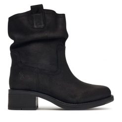 Botki Fly London. Czarne botki damskie Fly London, bez wzorów, bez obcasa, na słupku, bez zapięcia. Za 979.99 zł.
