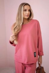 Komplet bawełniany bluza + spodnie malinowy. Różowe bluzy damskie KESI, l, bez wzorów, z bawełny, biznesowe, bez ramiączek, bez kaptura. Za 271.84 zł.