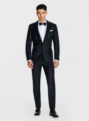 PAKO LORENTE – Ślubna żakardowa marynarka smokingowa w kolorze czarnym. Czarne garnitury męskie Pako Lorente, bez wzorów, z wełny. Za 4,749.94 zł.