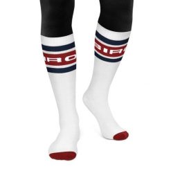 Skarpety narciarskie retro Siroko Albulapass White. Białe skarpetki damskie SIROKO, bez wzorów. Za 63.00 zł.