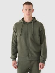 4F Bluza dresowa rozpinana z kapturem męska - khaki L. Brązowe bluzy sportowe męskie 4F, l, bez wzorów, z bawełny, z kapturem. W wyprzedaży za 89.99 zł.