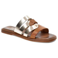 Złote Klapki Lemar Wygodne Buty Na Lato. Żółte klapki damskie Lemar, na lato, bez wzorów, ze skóry, eleganckie, bez obcasa, bez zapięcia. Za 189.00 zł.