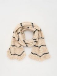 Miękki szalik z cekinami - kremowy. Białe szaliki damskie Reserved, bez wzorów. W wyprzedaży za 25.99 zł.