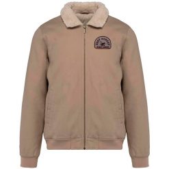 Męska kurtka typu Trucker – Golf / Bawełna organiczna (Beżowy). Brązowe kurtki męskie SURF MONKEY, l, bez wzorów, z bawełny, klasyczne, bez kołnierzyka, bez ramiączek. Za 519.95 zł.