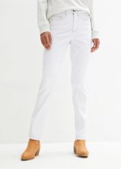 Dżinsy ze stretchem Straight, mid waist. Niebieskie jeansy damskie bonprix, bez wzorów, z jeansu. Za 79.99 zł.