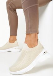 Beżowe Buty Sportowe na Grubej Podeszwie z Elastyczną Cholewką Jordanne. Brązowe obuwie sportowe damskie Born2be, na wiosnę, bez wzorów, bez zapięcia. Za 29.99 zł.